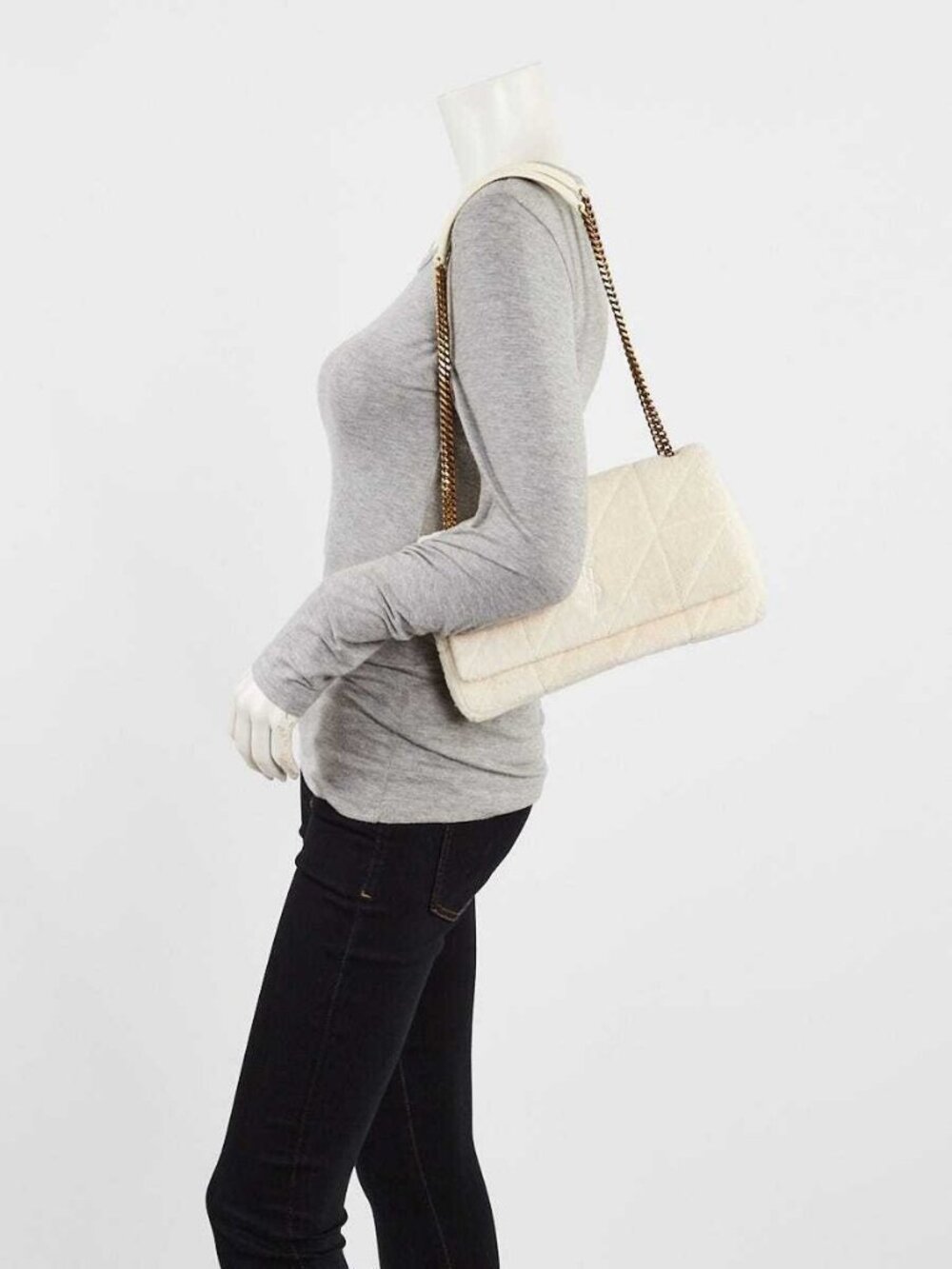 Yves Saint Laurent White Quilted Terry Cloth Medium Jamie Bag